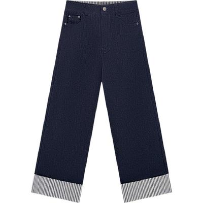 HONORE古月 拉长比例city girl 翻折原牛条纹牛仔裤