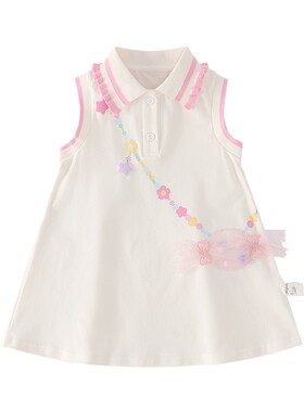 女童翻领印花薄款连衣裙夏季