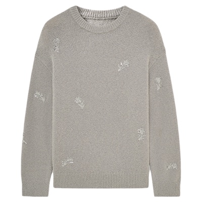 【送同款半裙】HPLY荷比俪25冬季新款绵羊毛刺绣圆领松弛感毛衫