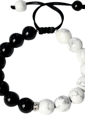 知了原创 水·墨手链男潮 天然黑玛瑙白松石手链 设计风简约手串