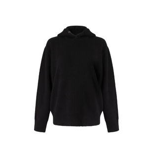 Bettychow 纯羊毛连帽厚毛衣秋冬黑色慵懒宽松高级感高领上衣