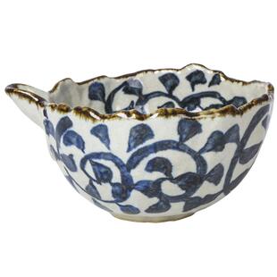 日本进口美浓烧陶瓷调料碗手绘唐草酱汁调味汤钵带嘴导流口蘸料碗