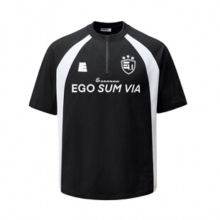 Eusoueu「 Ego系列」美式足球复古橄榄球拉链情侣短袖圆领重磅T恤