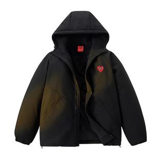 查尔斯桃心2025新款连帽棉服男加厚保暖冬季宽松解构爱心棉衣外套