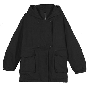 连帽棉衣外套男士冬季新款加厚保暖棉服大衣个性山本风设计暗黑色