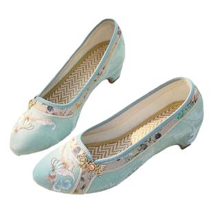 新中式北京布鞋民族风绣花鞋女款古风软底配汉服旗袍马面裙中跟