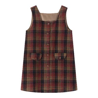 弥古红色格子背心裙女小个子无袖连衣裙2025年秋冬复古马甲裙短裙