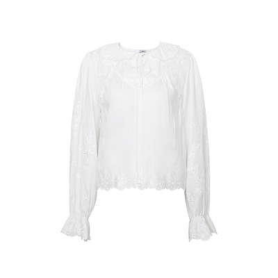 TOP家 浪漫美感 法式复古灵动松弛重工刺绣 多穿天丝亚麻长袖衬衫