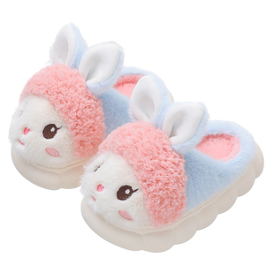 女童棉拖鞋秋冬儿童可爱兔子毛绒拖鞋男宝宝冬季家居加厚包跟棉鞋