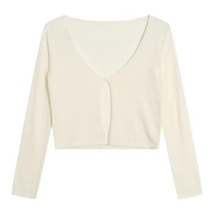 BBING甜饼早春自制60支14针含桑蚕丝羊毛百搭修身短款V领针织开衫