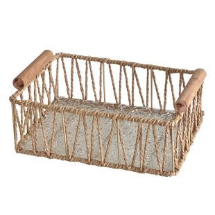 ins复古铁艺手提收纳筐长方形桌面储物编织整理框水果杂物收纳篮