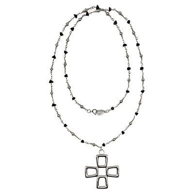 设计师款许愿十字串珠链条长项链