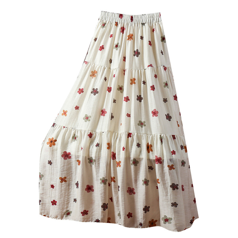 薄款仿棉麻印花A字半身裙女