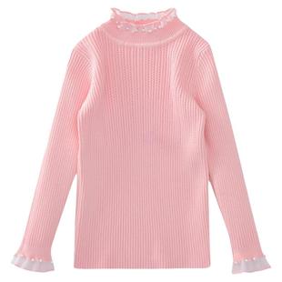 女童毛衣秋冬2025新款洋气女宝蕾丝针织衫小女孩百搭半高领打底衫