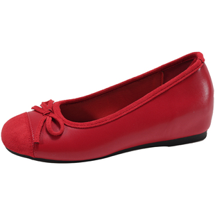 小个子内增高5cm黄色单鞋女2026春秋新款法式晚风蝴蝶结芭蕾舞鞋