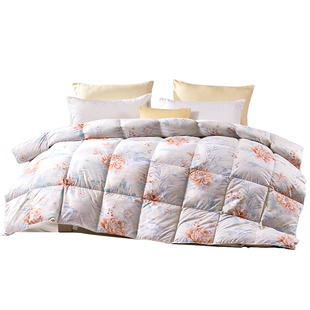 富安娜家纺被子印花羽绒被90灰鸭绒四季通用冬被加厚被芯新年送礼