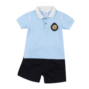 男女童蓝色短袖POLO衫学生校服套装幼儿园服班服儿童夏季半袖体血