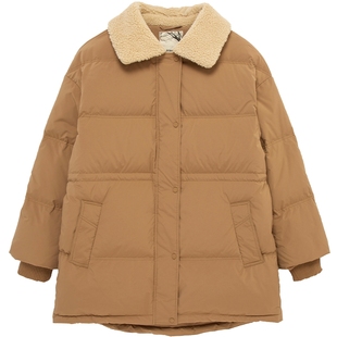 布景羽绒服女中长款冬季简约仿羊羔绒翻领设计白鸭绒外套厚款1256