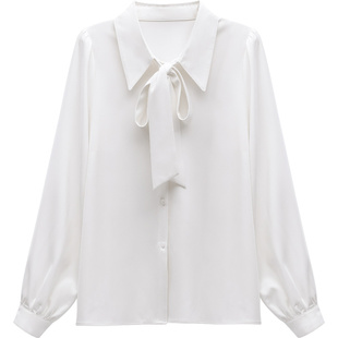 图曼朵白色蝴蝶结加绒长袖衬衫女士职业正装教资面试套装通勤衬衣