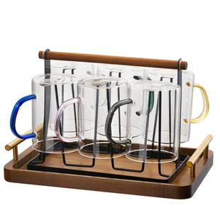 玻璃茶杯套装6只客厅待客专用杯子家用喝水一家人区分水杯带把手