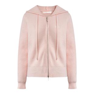 Kroche  玫瑰奶油 羊毛混纺 撞色刺绣双拉链设计连帽针织外套