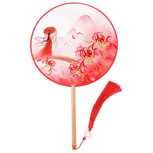 双面团扇古典扇中国风汉服扇子复古风圆扇女扇儿童舞蹈扇来图定制