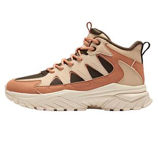 鸿星尔克女鞋休闲鞋炽野皮面厚底中高帮加绒棉鞋增高老爹鞋运动鞋