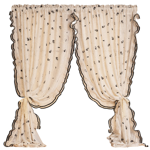 轻奢法式中古风刺绣玫瑰奶油小香风窗帘免打孔纱帘透光不透人门帘