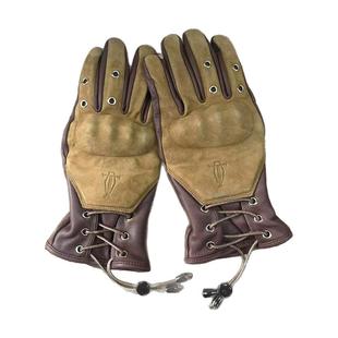 复古摩托车手套秋冬加绒长款羊皮触屏手套男女 防摔防风MR MOTOR