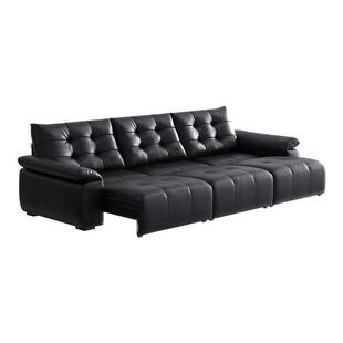 全友家居现代简约飞鸟沙发客厅新款黑色真皮电动沙发床一体两用