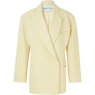 【折扣】RECTO 女斜纹布戗驳领黄色西装外套