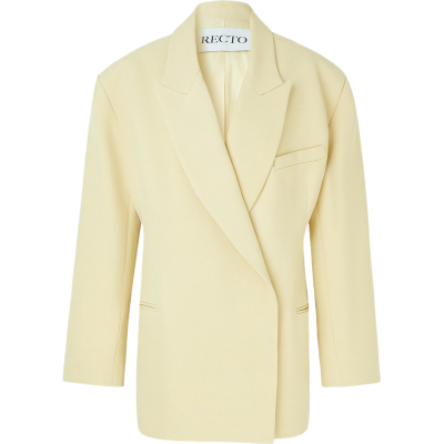 【季末折扣】RECTO 秋冬女斜纹布戗驳领黄色西装外套