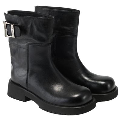 fed粗跟短靴冬季新款女靴皮带扣骑士靴黑色时装靴女款S1111-ZC727