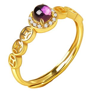 宫里上新紫水晶戒指女款旺财纯银开口指环铜钱小众生日礼物送妈妈