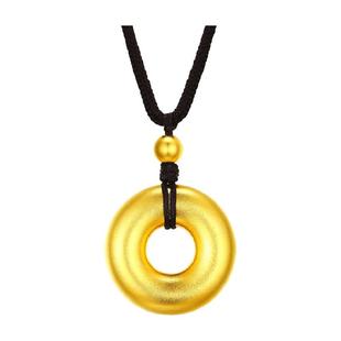 佐卡伊 古法金平安扣黄金吊坠足金黑绳挂坠男女新年黄金珠宝首饰