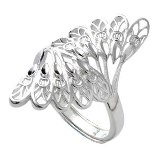 s990足银孔雀凤尾羽毛戒指女纯银开口民族风指环凤凰夸张个性尾戒