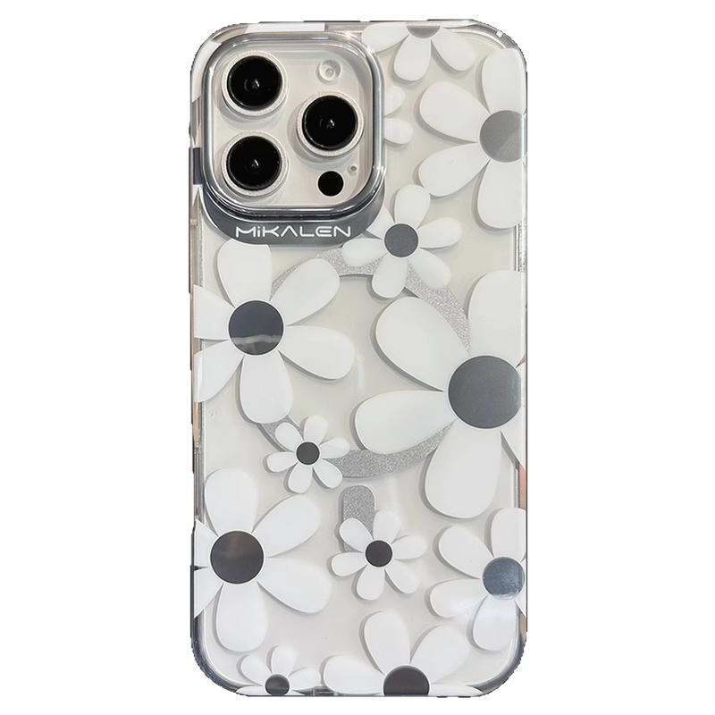 苹果iPhone16ProMax手机壳时尚轻奢小众高级15Pro高端电镀花朵奢华保护套磁吸适用iPhone15promax磁吸透明壳