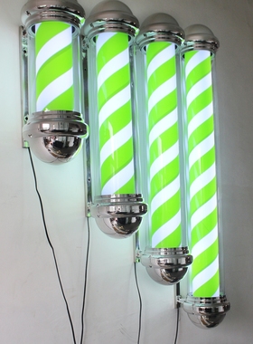 经典绿色圆柱形户外防水壁挂美容美发转灯L ED灯发廊广告招牌亮灯