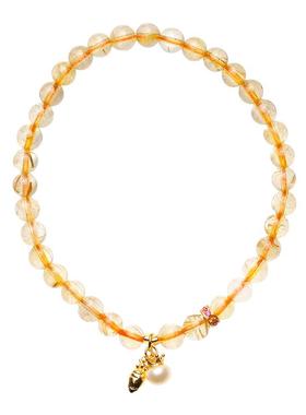 暖言女天然黄水晶银镀金配饰手链