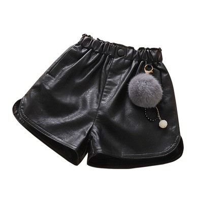 女童皮短裤秋冬外穿2025新款女孩小皮裤打底pu皮儿童靴裤加绒洋气