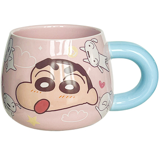 正版蜡笔小新陶瓷马克杯带勺大容量家用高颜值情侣对杯早餐咖啡杯