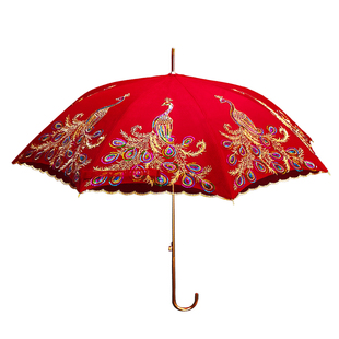 结婚红伞婚伞新娘伞婚礼长柄出门红雨伞喜伞红色出嫁伞婚庆用中式