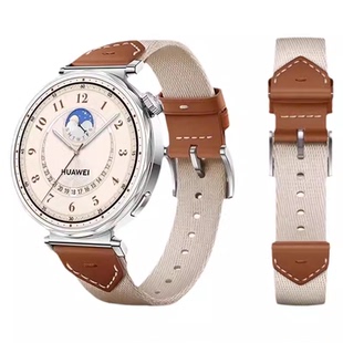 适用于华为gt6/gt5手表表带时尚复合编织gt5pro马鞍棕GT4/3女款18MM通用秋冬款韩淼官方真皮watch5新同款新款