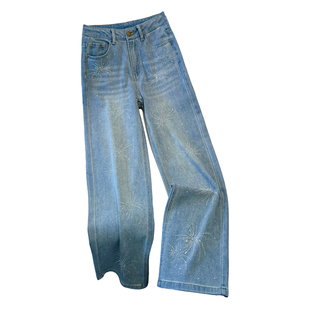 今年流行烟花烫钻阔腿牛仔裤女2026新款春季时髦潮流亮闪闪弯刀裤