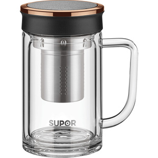 SUPOR/苏泊尔双层耐热通明手柄玻璃杯大容量商用办公过滤泡茶杯子