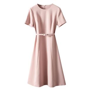 法式优雅~立体剪裁收腰显瘦明线装饰醋酸连衣裙小A字裙中裙 春夏