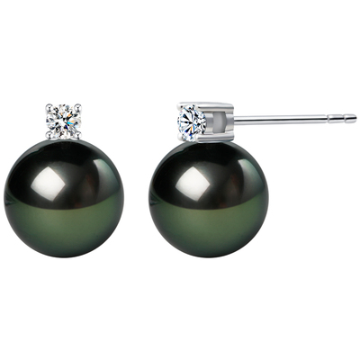 GiO大溪地黑珍珠戴妃耳钉孔雀绿