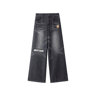 【啄木鸟伍迪联名】BEASTER做旧水洗喷马骝牛仔裤女复古破洞长裤