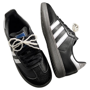 samba蕾丝鞋带珍珠鞋链diy配饰丝绸缎面休闲运动鞋可拆卸鞋花装饰