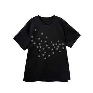 心存真大码女装定制星星烫钻厚款T恤冬季200斤胖mm遮屁股短袖上衣